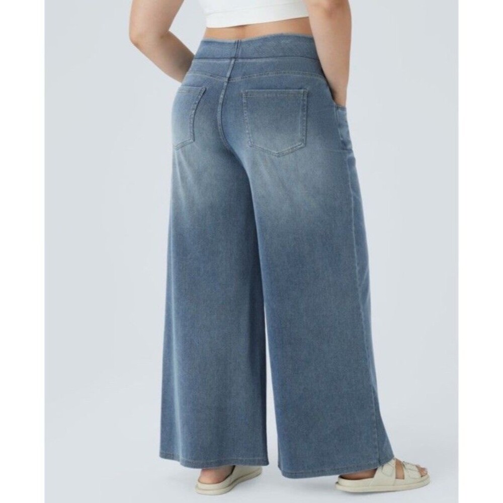 HALARA Flex Blue High Rise Pockets Baggy Wide Leg Jeans Large Regular NEW